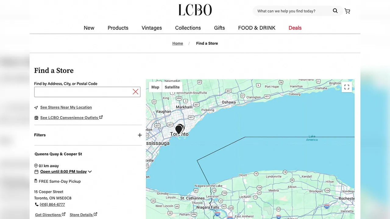 A Google Map showing the name Lake America in place of Lake Ontario, after U.S. President Donald Trump announced that he was changing the name of the smallest of the five Great Lakes, appears on the website of the Liquor Control Board of Ontario (LCBO), August 30, 2026, as viewed in Canada. LCBO/Handout via REUTERS
