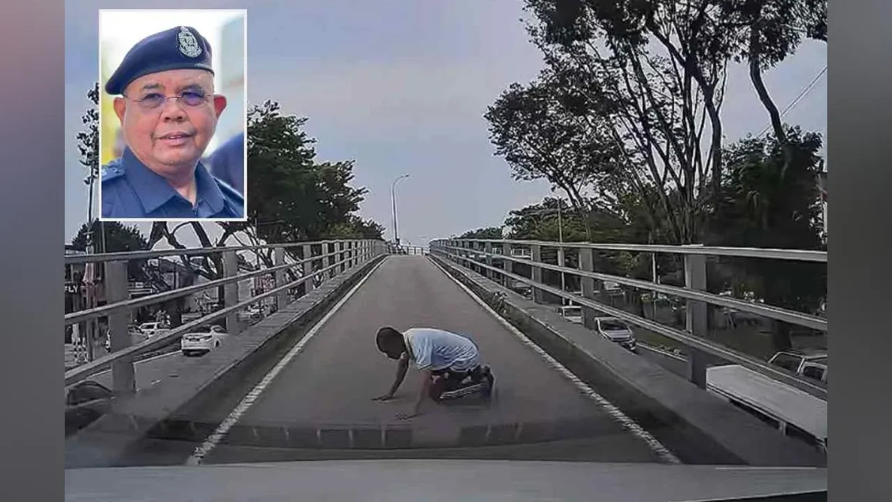 Rakaman mendapati lelaki warga asing didapati pura-pura jatuh di tengah jalan di Jejambat Batu Lanchang. Gambar kecil: Abdul Rozak - SINAR HARIAN