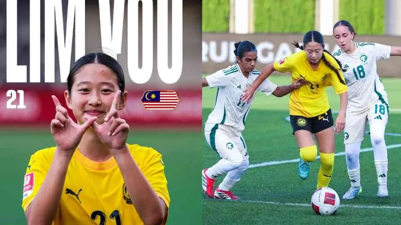KUALA LUMPUR - Nama pemain muda negara, Lim You menjadi sebutan apabila mempamerkan aksi luar biasa dengan meledak tujuh gol untuk membantu skuad Malayan Tigress Bawah 17 Tahun (B-17) membelasah Arab Saudi 9-0 pada aksi Piala Srikandi Merdeka 2026 di Super Soccer Arena, Kudus, Indonesia pada Selasa.