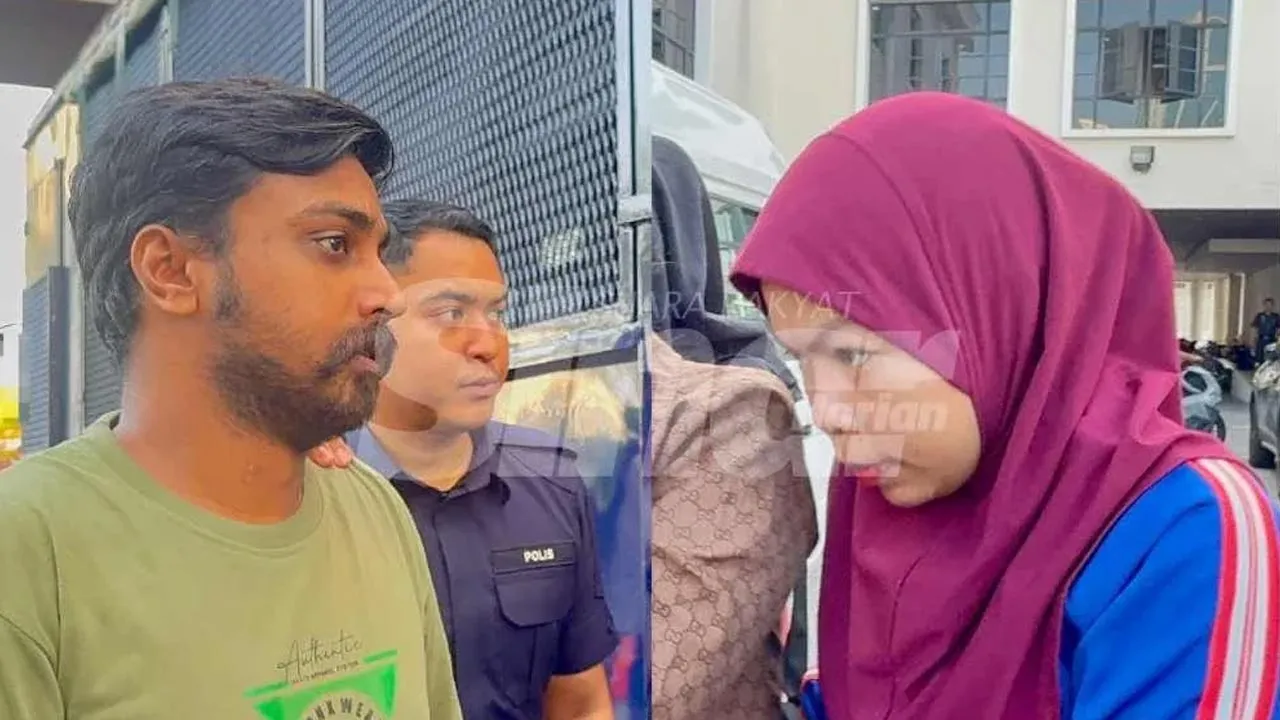 Kedua-dua tertuduh dibawa keluar dari Mahkamah Majistret 2 George Town selepas selesai pertuduhan pada Isnin. -- SINAR HARIAN