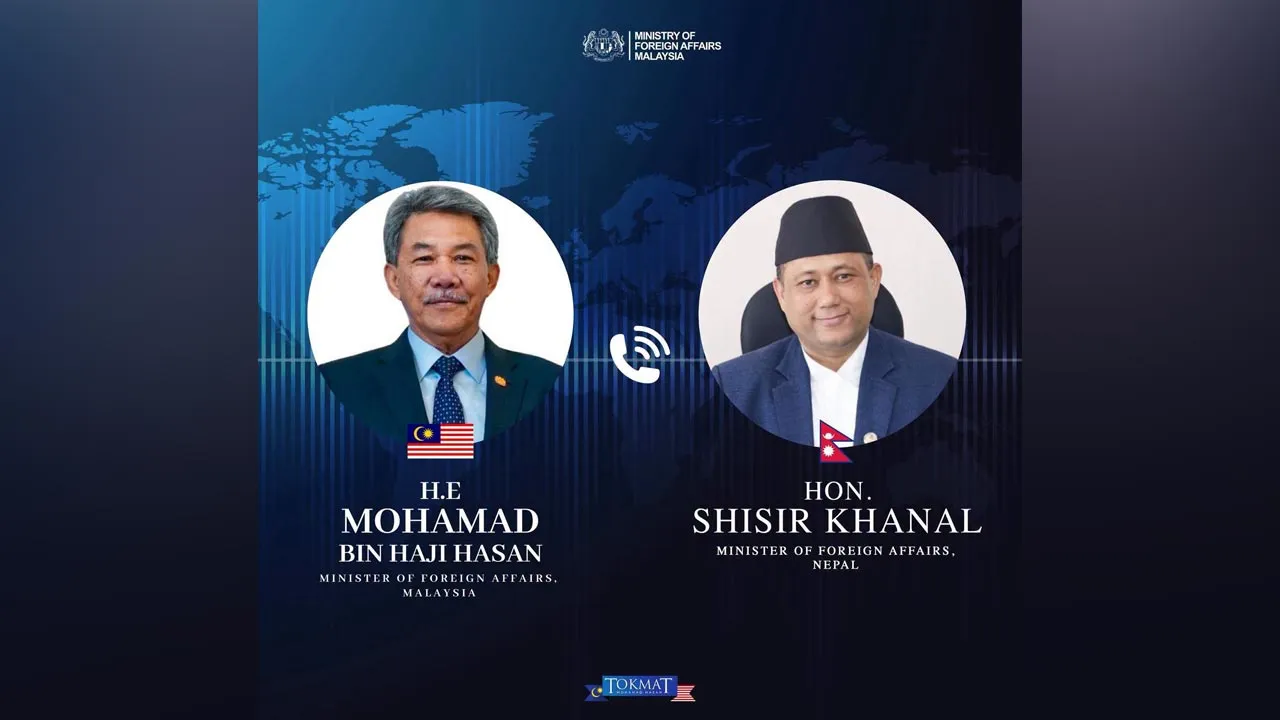 Sebentar tadi mengadakan perbualan telefon bersama TYT Shisir Khanal, Menteri Luar Negeri Nepal. -- FB Dato’ Seri Utama Haji Mohamad Bin Haji Hasan