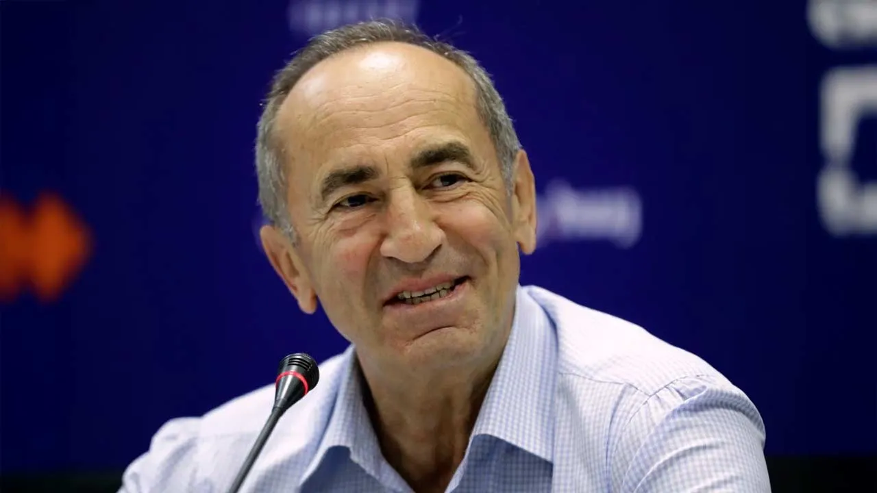 Former President Robert Kocharyan speaks during a news conference in Yerevan, Armenia, on June 22, 2021. (AP Photo/Sergei Grits, File)