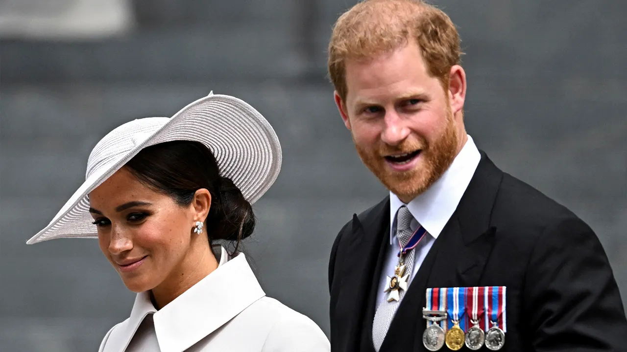 Britain's Prince Harry and his wife Meghan, Duchess of Sussex, leave after the National Service of Thanksgiving held at St Paul's Cathedral as part of celebrations marking the Platinum Jubilee of Britain's Queen Elizabeth, in London, Britain, June 3, 2022. REUTERS/Dylan Martinez