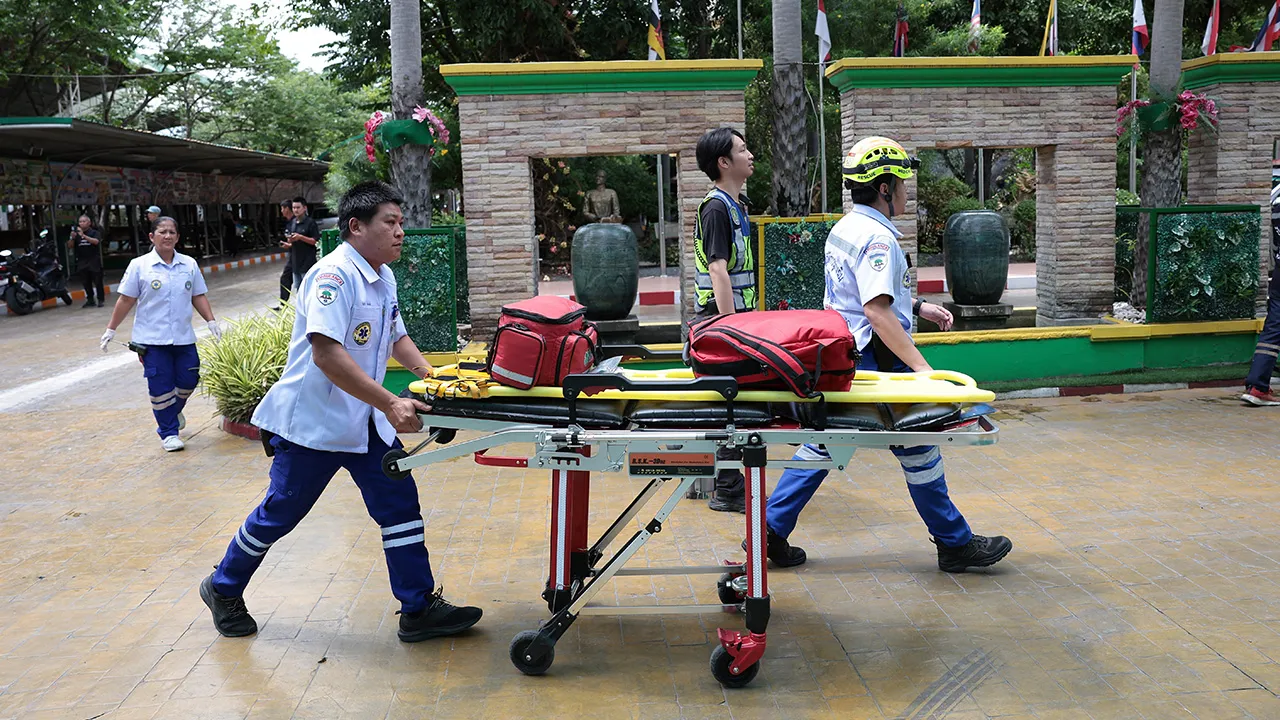 Emergency personnel work outside of Debsirin Nonthaburi School, the site of a shooting incident, in Bang Kruai district in Nonthaburi province on the outskirts of Bangkok, Thailand, August 7, 2026. REUTERS