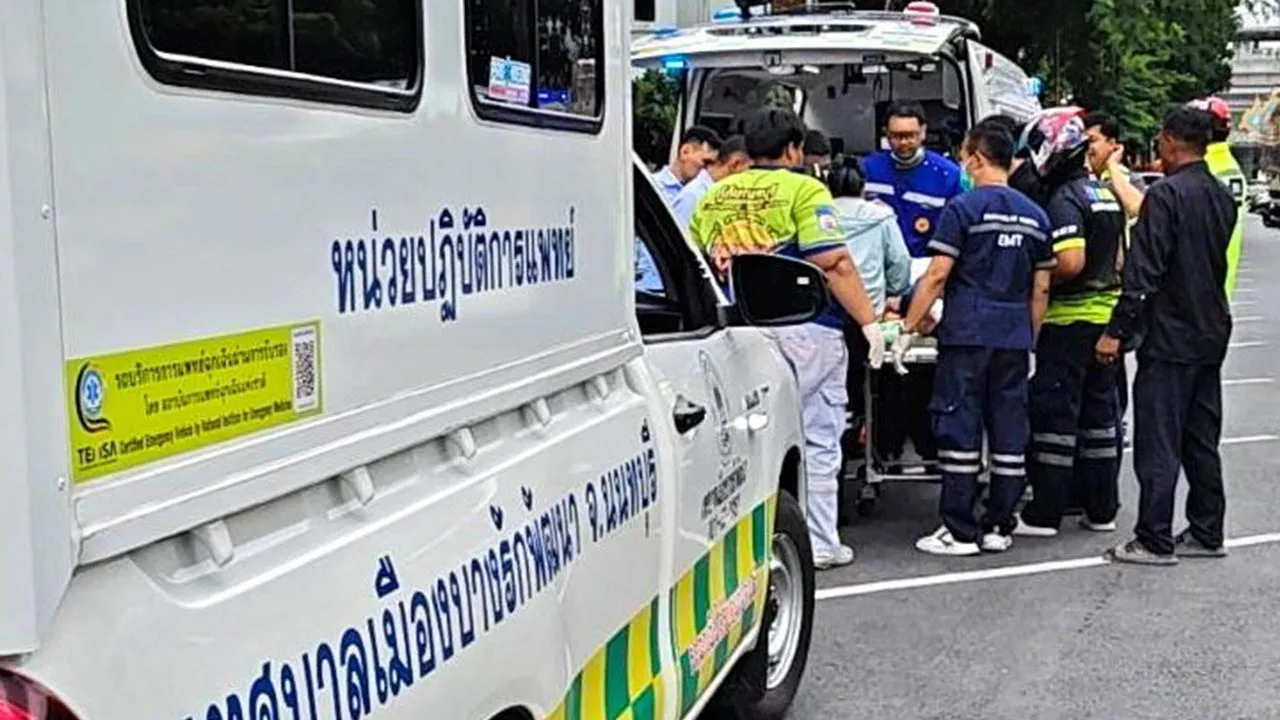 Rescue workers perform CPR on Thongchai Yenprasert, president of the Nonthaburi Provincial Administrative Organization, after he was shot at the organization's office in Nonthaburi, on the outskirts of Bangkok, Thailand, August 10, 2026. Talingchan520/Handout via REUTERS
