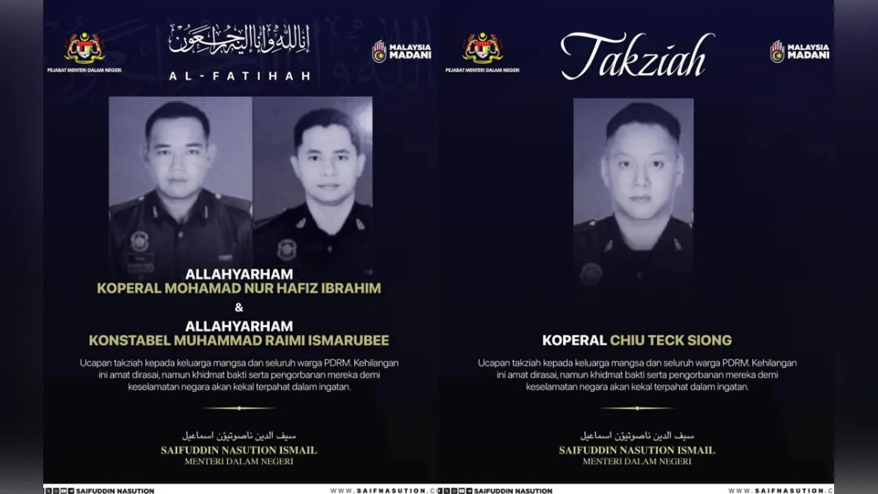 KOTA KINABALU, 7 Ogos (Bernama) · Arahan siasatan segera secara menyeluruh dan telus dikeluarkan bagi mengenal pasti punca sebenar tragedi renjatan elektrik yang meragut nyawa tiga anggota Polis Diraja Malaysia (PDRM) di Beaufort, Sabah semalam.