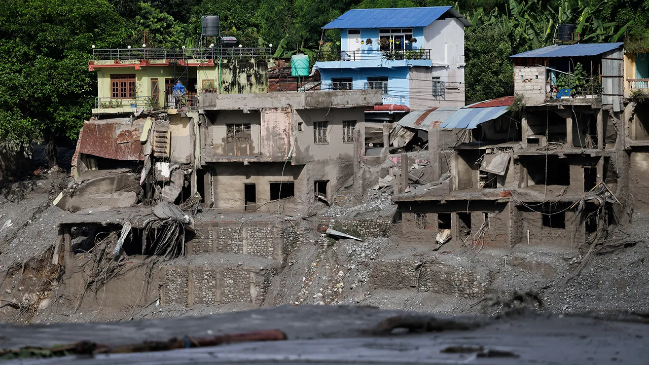 Damaged houses following devastating floods, in Trishuli in Nuwakot district, Nepal, August 27, 2026. REUTERS/Navesh Chitrakar
