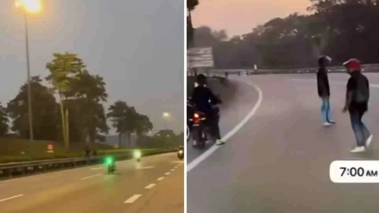 KULAI - Polis mengesan sekumpulan individu dipercayai terlibat lumba haram dan menutup laluan bagi memberi ruang kepada aksi tersebut di Lebuhraya Laluan Kedua Malaysia-Singapura (Linkedua) pada Sabtu._Sinar Harian