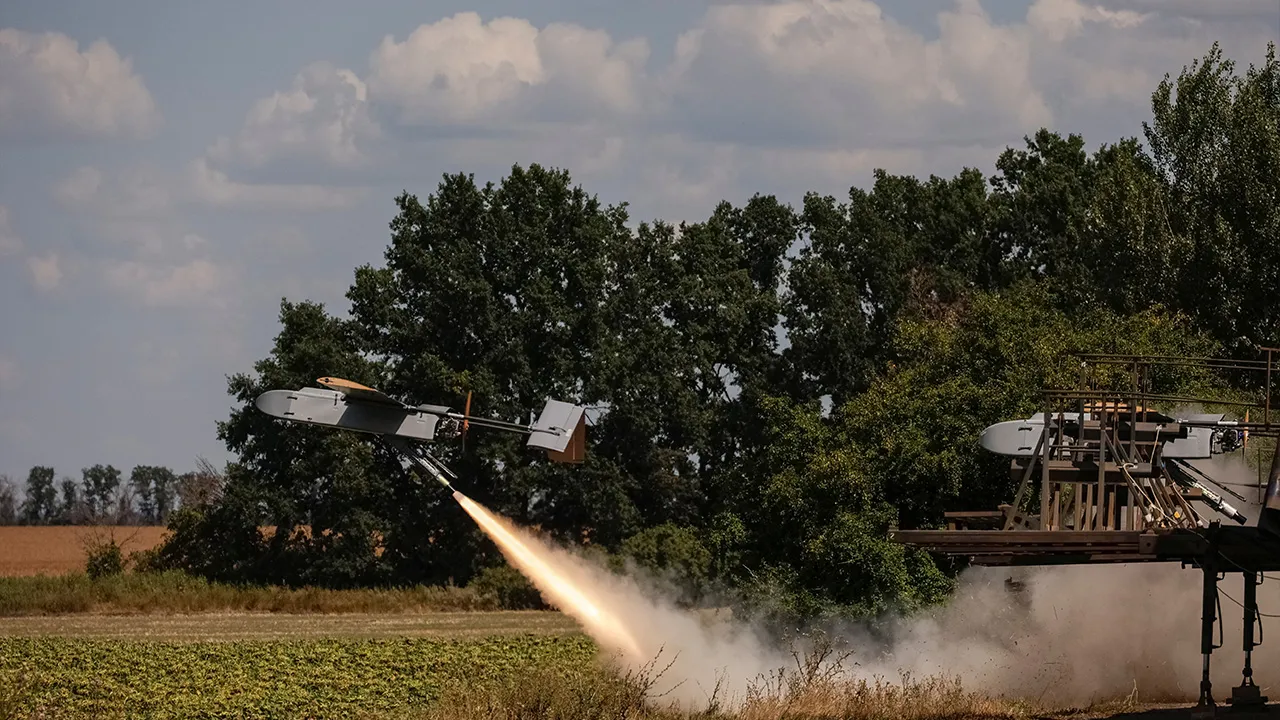An FP-2 middle strike drone flies after being launched by Servicemen of the 20th Separate K-2 Unmanned Systems Brigade of the Unmanned Systems Forces, amid Russia's attack on Ukraine, in Kharkiv region, Ukraine August 16, 2026. REUTERS