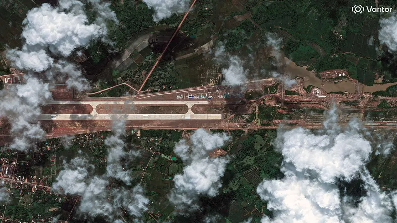 A satellite image shows construction of an airport in Ban Keun, where China’s Ministry of National Defense says it has opened a joint military support and training centre, in Vientiane Province, Laos, September 2, 2026. Vantor/Handout via REUTERS THIS IMAGE HAS BEEN SUPPLIED BY A THIRD PARTY. NO RESALES. NO ARCHIVES. MANDATORY CREDIT. DO NOT OBSCURE LOGO.