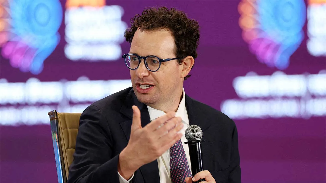 FILE PHOTO: CEO of Anthropic Dario Amodei, addresses the gathering at the AI Impact Summit, in New Delhi, India, February 19, 2026. REUTERS/Bhawika Chhabra/File Photo