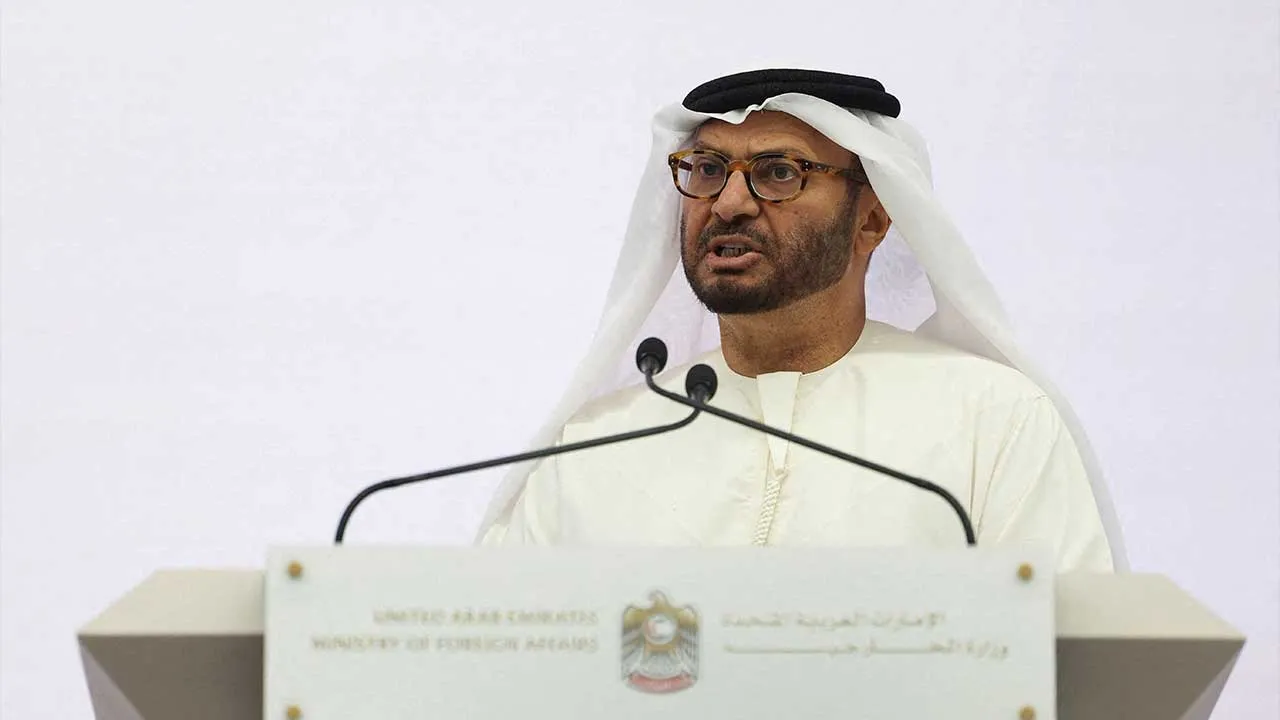 FILE PHOTO: Diplomatic advisor to the UAE president, Anwar Gargash, speaks during a press conference on the ongoing conflict in Sudan, in Abu Dhabi, United Arab Emirates, November 25, 2025. REUTERS/Amr Alfiky/File Photo