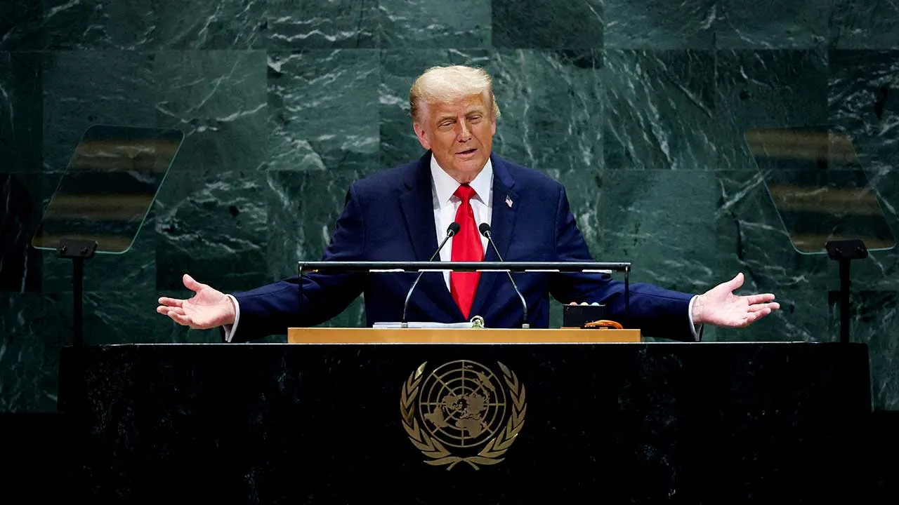 FILE PHOTO: U.S. President Donald Trump addresses the 80th United Nations General Assembly at U.N. headquarters in New York City, U.S., September 23, 2025. REUTERS/MIKE SEGAR/File Photo