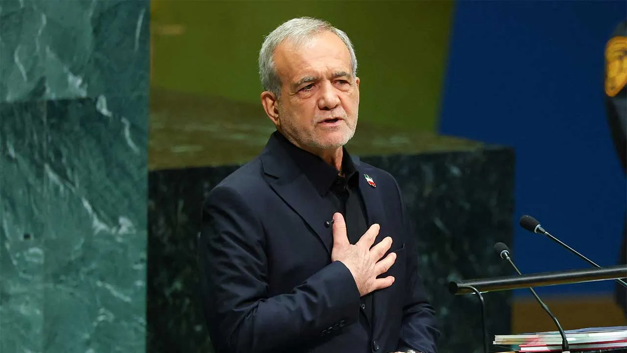 Iran's President Masoud Pezeshkian addresses the 81st United Nations General Assembly (UNGA) at UN headquarters in New York City, US, September 23, 2026. REUTERS/MIKE SEGAR