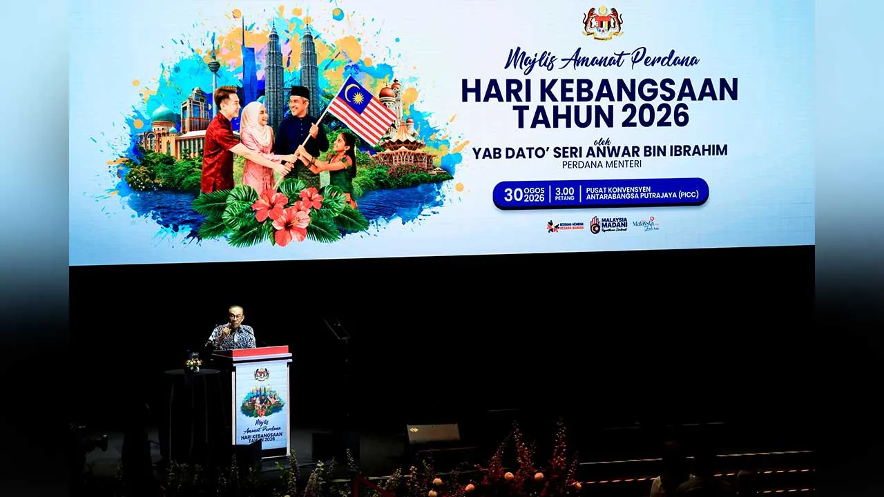 PUTRAJAYA, 30 Ogos - Perdana Menteri Datuk Seri Anwar Ibrahim menyampaikan ucapan semasa hadir ke Majlis Amanat Perdana Hari Kebangsaan 2026 di Pusat Konvensyen Antarabangsa Putrajaya (PICC) hari ini. - fotoBERNAMA (2026) HAK CIPTA TERPELIHARA