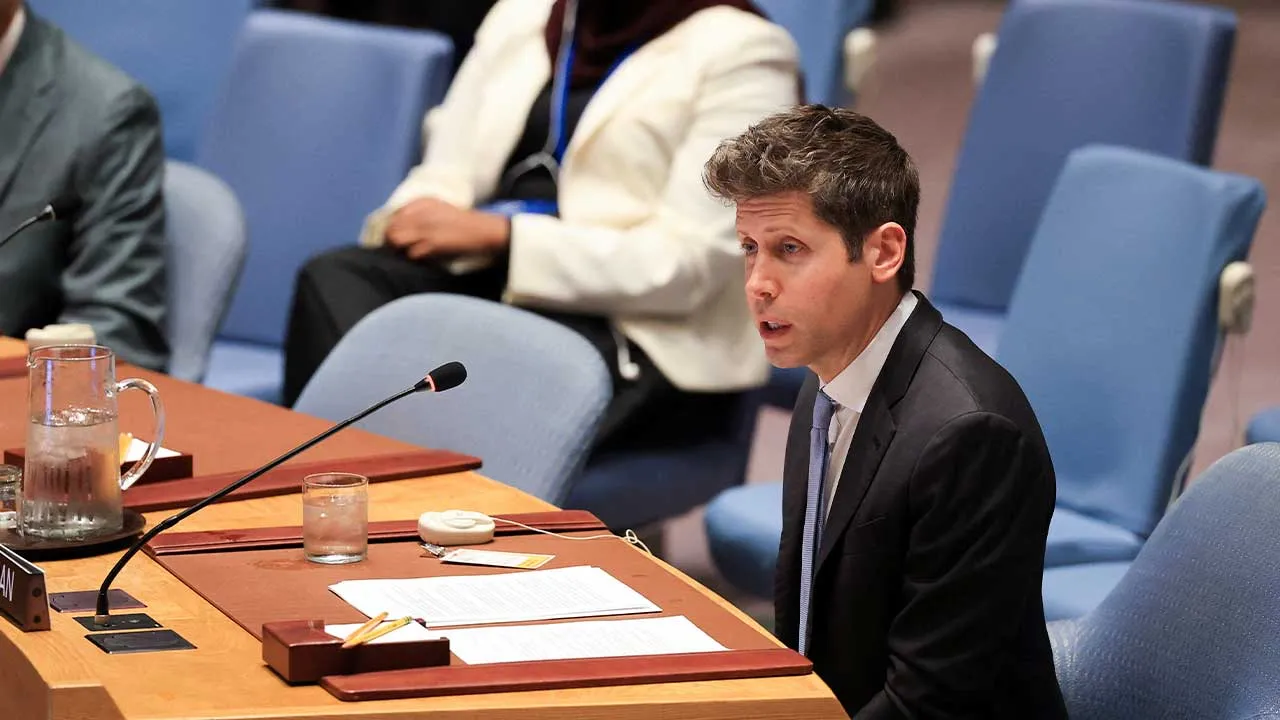 OpenAI CEO Sam Altman addresses the United Nations Security Council during a session on Artificial Intelligence during the 81st United Nations General Assembly, at UN Headquarters in New York City, US, September 23, 2026. REUTERS/Brendan McDermid