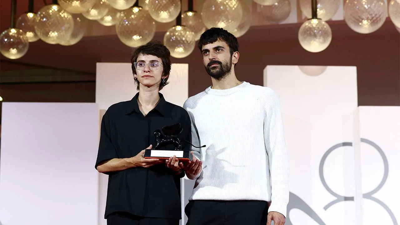 Directors Yuval Abraham and Rachel Szor pose with the Special Jury Award for "Naza" during the closing ceremony of the 83rd Venice International Film Festival, Italy, September 12, 2026. REUTERS/Yves Herman