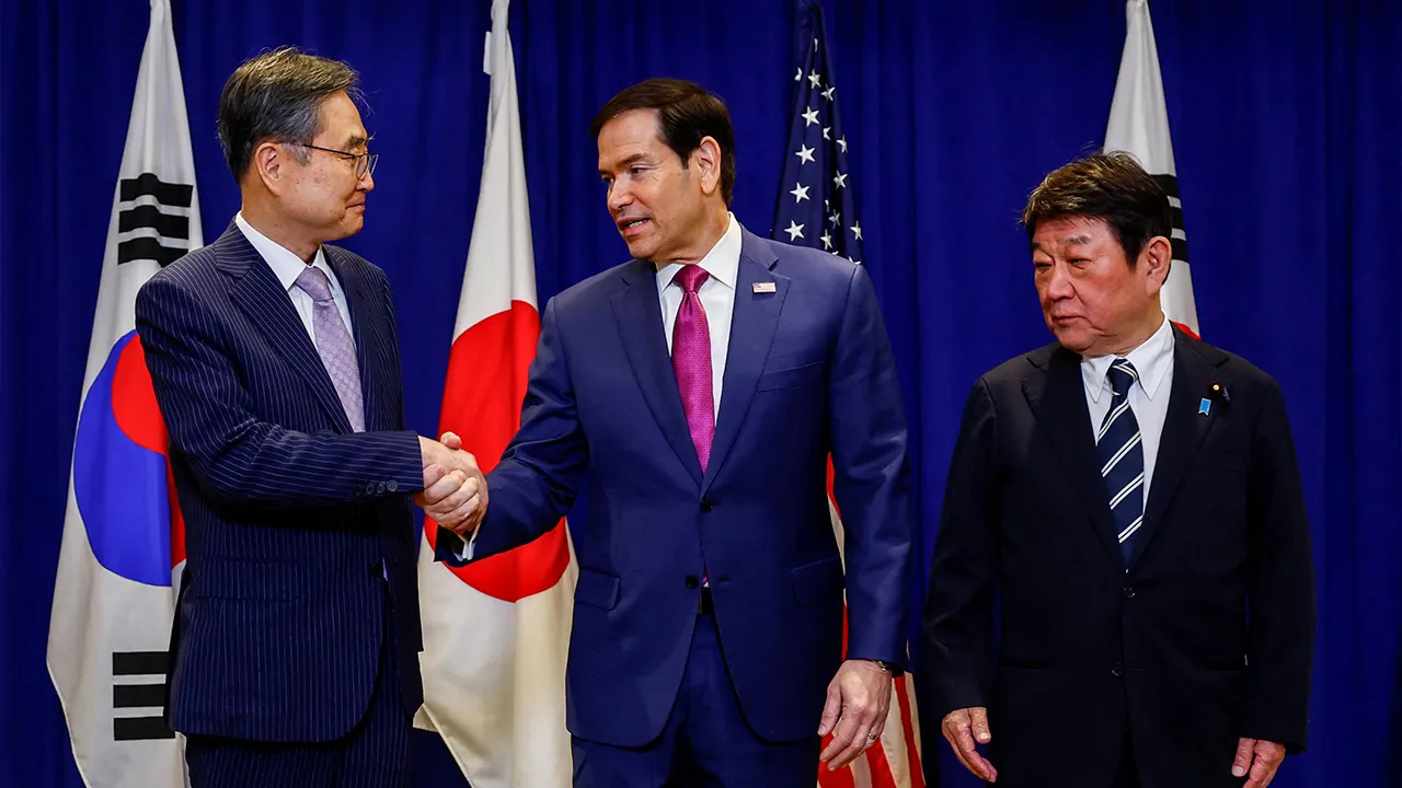 Korea Foreign Minister Cho Hyun and Japanese Foreign Minister Motegi Toshimitsu meet with U.S. Secretary of State Marco Rubio on the sidelines of the 81st United Nations General Assembly in New York City, US, September 21, 2026. REUTERS