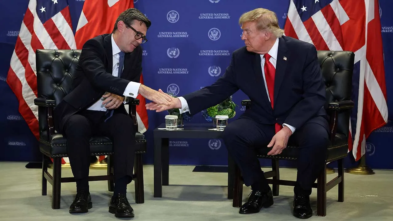 Britain's Prime Minister Andy Burnham shakes hands with US President Donald Trump during a meeting on the sidelines of the 81st United Nations General Assembly, in New York City, US, September 22, 2026. REUTERS/Toby Melville/Pool