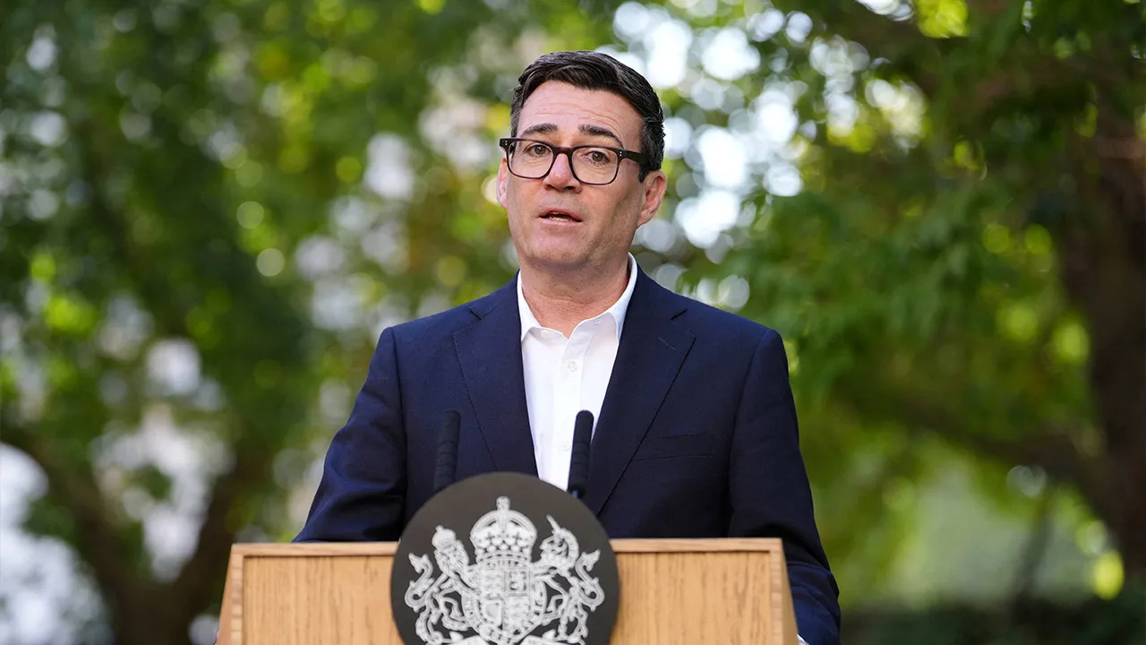 British Prime Minister Andy Burnham gives a speech during a reception at no 10 Downing Street, to recognise the contribution of organisations and volunteers who supported communities across Britain this summer, including through the recent heatwaves, wildfires and other emergencies, in London, Britain, September 21, 2026. Jonathan Brady/Pool via REUTERS