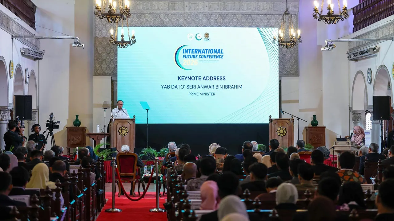 KUALA LUMPUR, Sept 28 - Prime Minister Datuk Seri Anwar Ibrahim delivers the opening address at the International Future Conference 2026 (IFC 2026) at the International Institute of Islamic Thought and Civilisation (ISTAC) of the International Islamic University Malaysia (IIUM) Kuala Lumpur campus, today. - fotoBERNAMA (2026) COPYRIGHT RESERVED