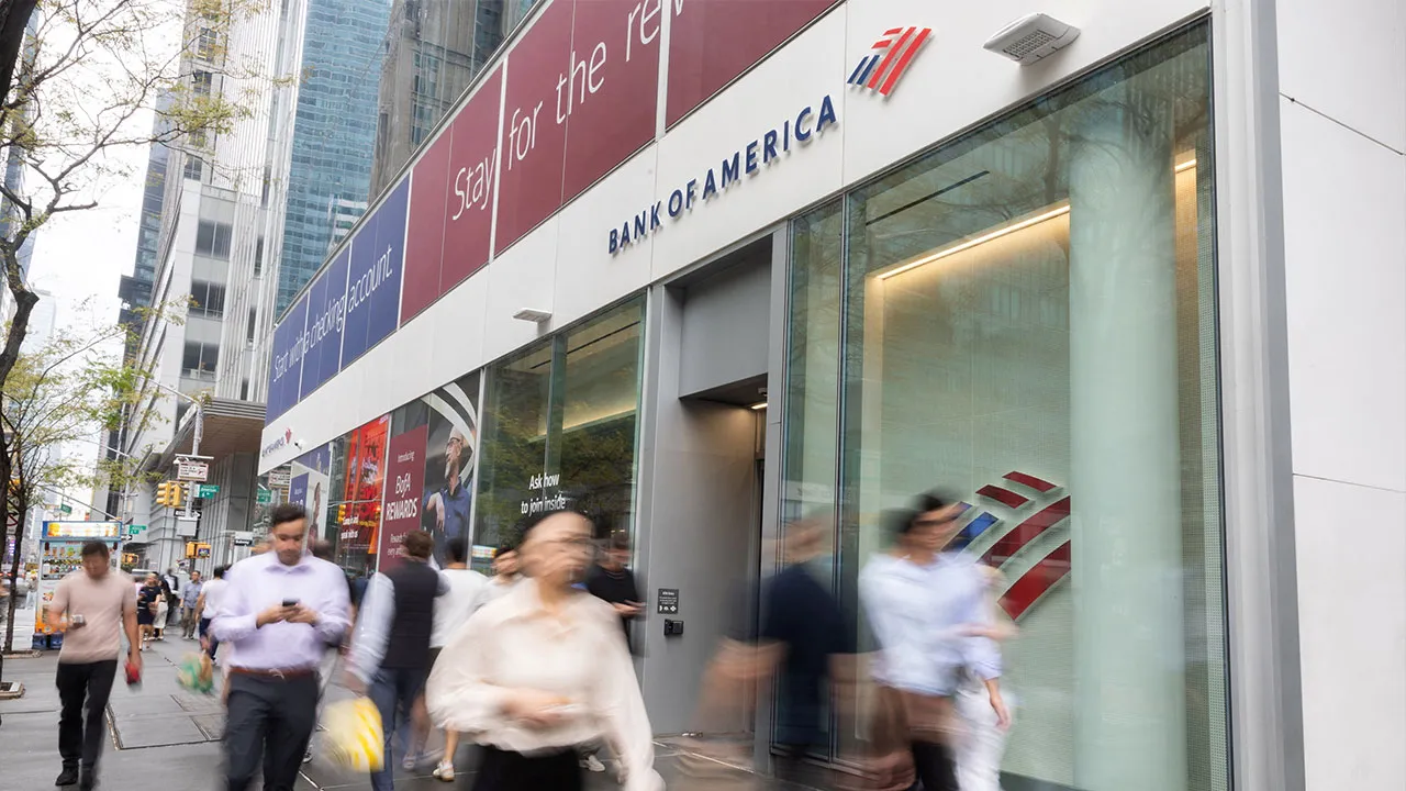 People walk by a Bank of America office in New York City, U.S., September 1, 2026. REUTERS/Jordan Tovin