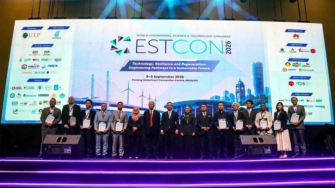 GEORGE TOWN, 8 Sept - Menteri Sains, Teknologi dan Inovasi Datuk Chang Lih Kang (sembilan, kanan) bergambar bersama barisan rakan strategik ESTCON pada Majlis Perasmian Kongres Kejuruteraan, Sains dan Teknologi (ESTCON) Ke-9 2026 di Penang Waterfront Convention Center (PWCC) hari ini. Turut hadir Canselor Universiti Teknologi PETRONAS (UTP) Tan Sri Dr Mohd Hassan Marican (tujuh, kiri), Presiden UTP Mohamed Firouz Asnan (tujuh, kanan), Pengerusi yang juga Ahli Lembaga Pengarah UTP Farehana Hanapiah (lapan, k