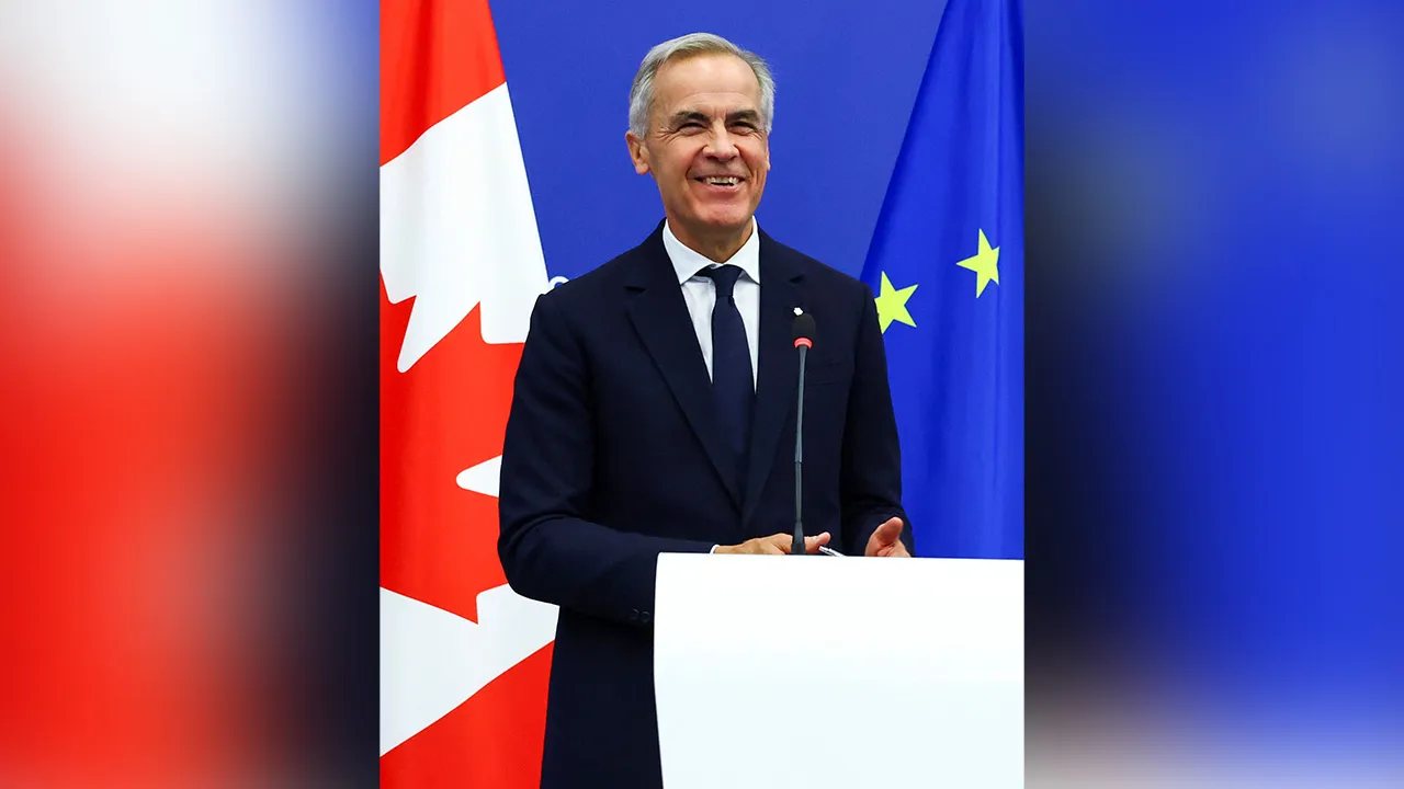 Canadian Prime Minister Mark Carney holds a joint press conference with European Parliament President Roberta Metsola (not pictured) after his address at the European Parliament in Strasbourg, France, September 17, 2026. REUTERS
