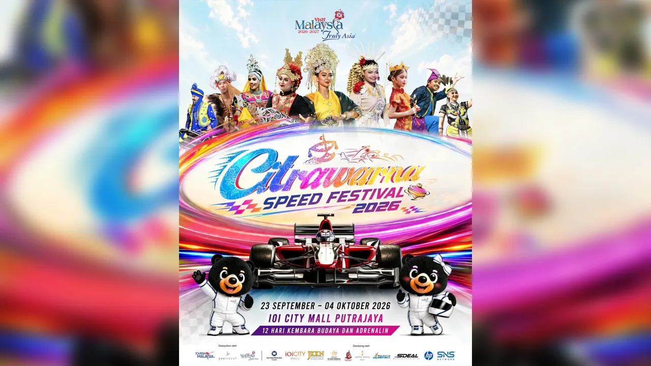 KUALA LUMPUR — Tourism Malaysia bakal menganjurkan Citrawarna Speed Festival 2026 dari 23 September hingga 4 Oktober 2026, menggabungkan kebudayaan Malaysia dengan keterujaan daripada sukan permotoran dunia. Festival ini bakal menampilkan pameran kebudayaan, tarikan berinspirasikan sukan permotoran dan pengalaman interaktif kepada orang ramai sebagai sebahagian daripada Kempen Melawat Malaysia 2026–2027 (VM2026–2027)._tourism.gov