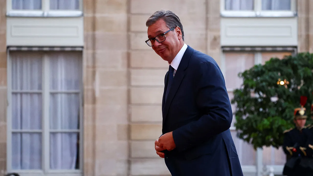 Serbian President Aleksandar Vucic arrives for the International Space Summit dinner at the Elysee Palace in Paris, France, September 9, 2026. REUTERS/Sarah Meyssonnier