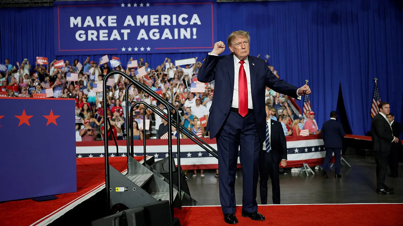 U.S. President Donald Trump dances during a campaign rally for U.S. Senator Darline Graham (R-SC) at the Myrtle Beach Convention Center in Myrtle Beach, South Carolina, U.S., August 21, 2026. REUTERS/Evan Vucci