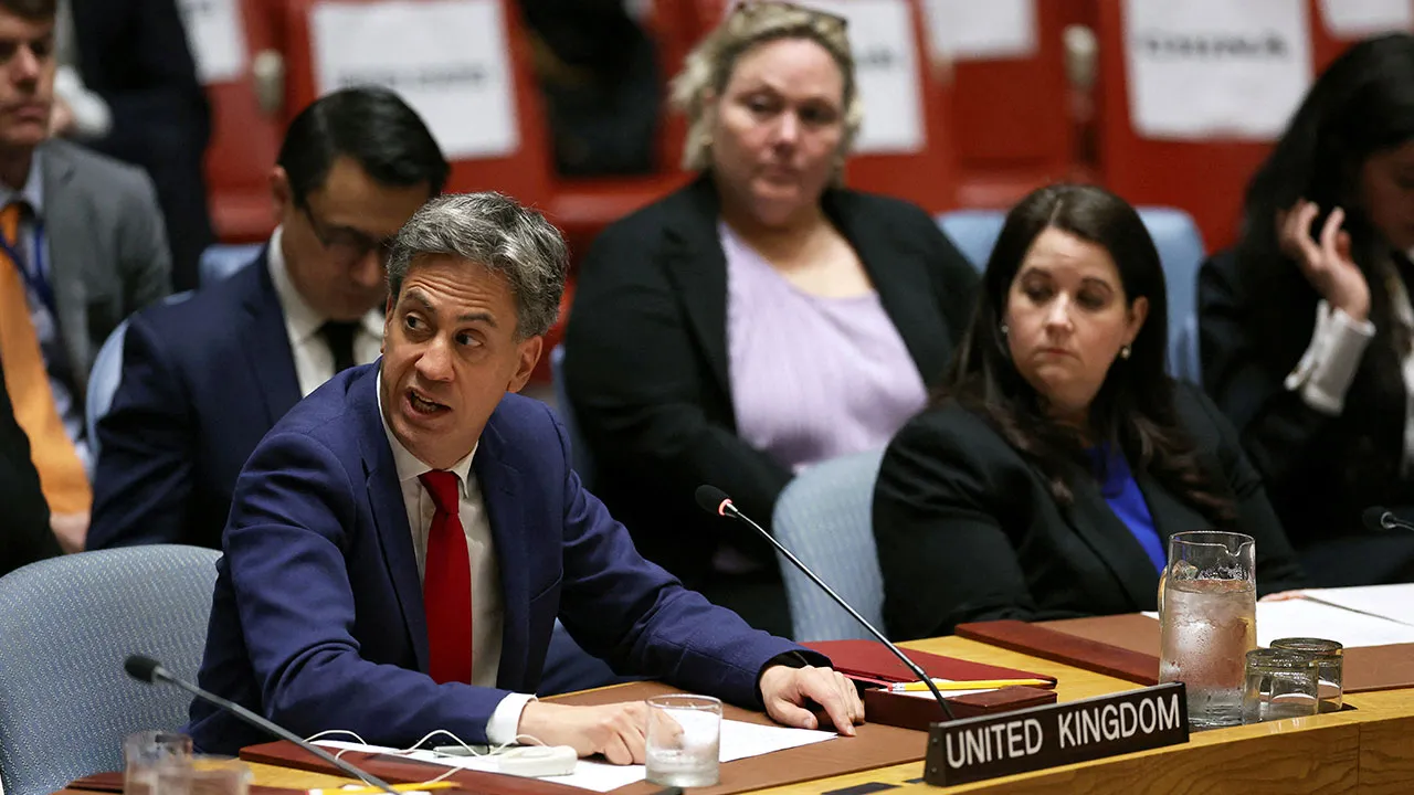 FILE PHOTO: Britain's Foreign Secretary Ed Miliband attends a meeting of the United Nations Security Council on Ukraine during the 81st United Nations General Assembly at UN Headquarters in New York City, US, September 23, 2026. REUTERS/Shannon Stapleton/File Photo
