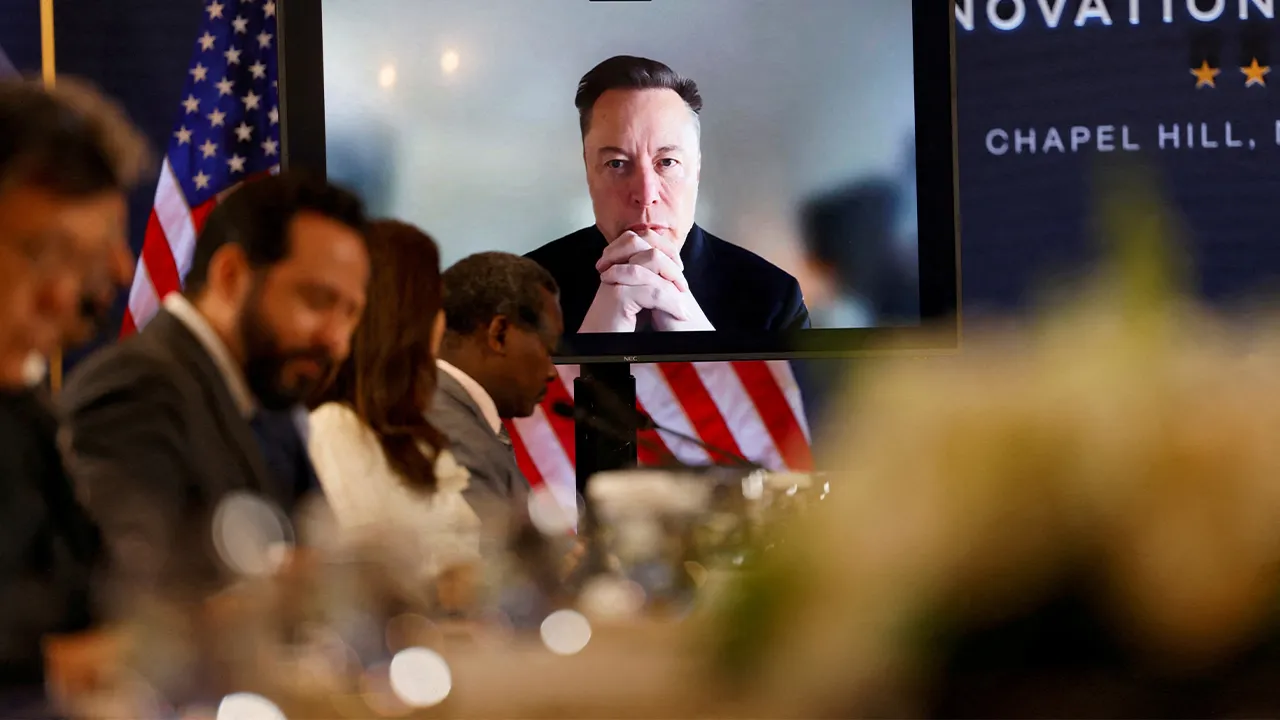 SpaceX chief executive Elon Musk speaks via video conference to delegates at the G20 Innovation Ministerial summit, in Chapel Hill, North Carolina, U.S., September 1, 2026. REUTERS/Jonathan Drake TPX IMAGES OF THE DAY