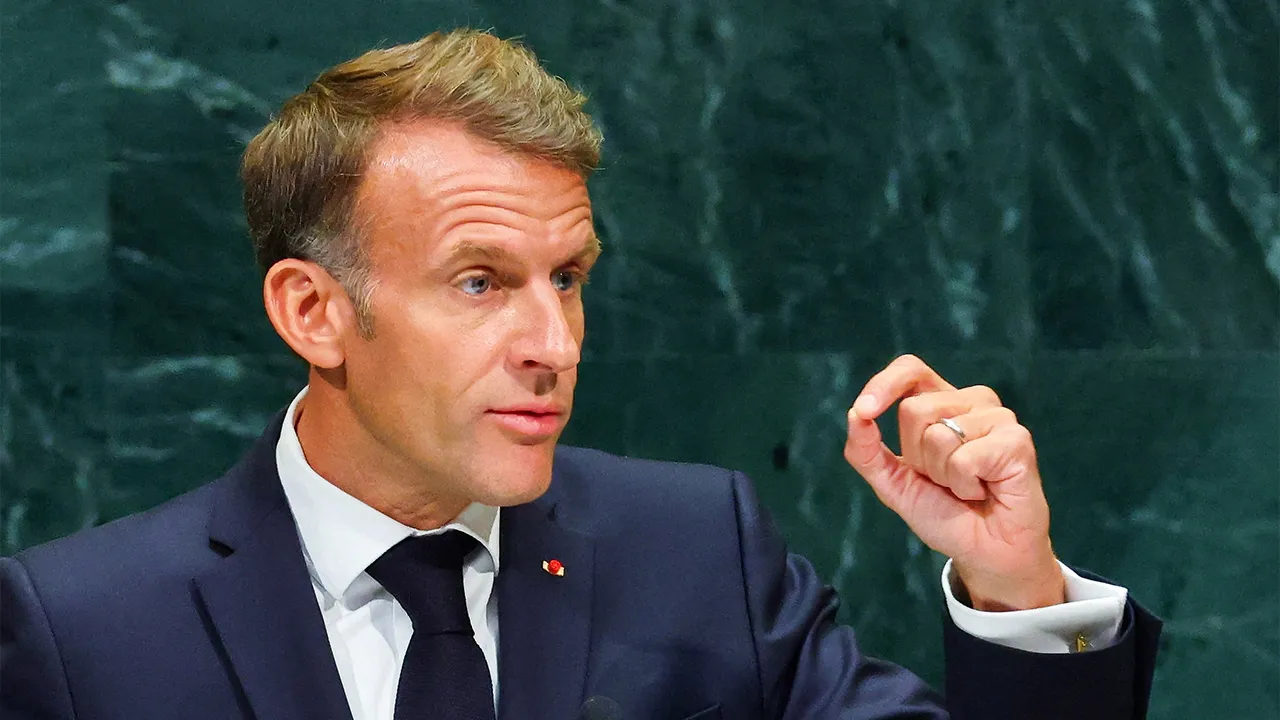 France's President Emmanuel Macron addresses the 81st United Nations General Assembly at UN headquarters in New York City, US, September 22, 2026. REUTERS/MIKE SEGAR