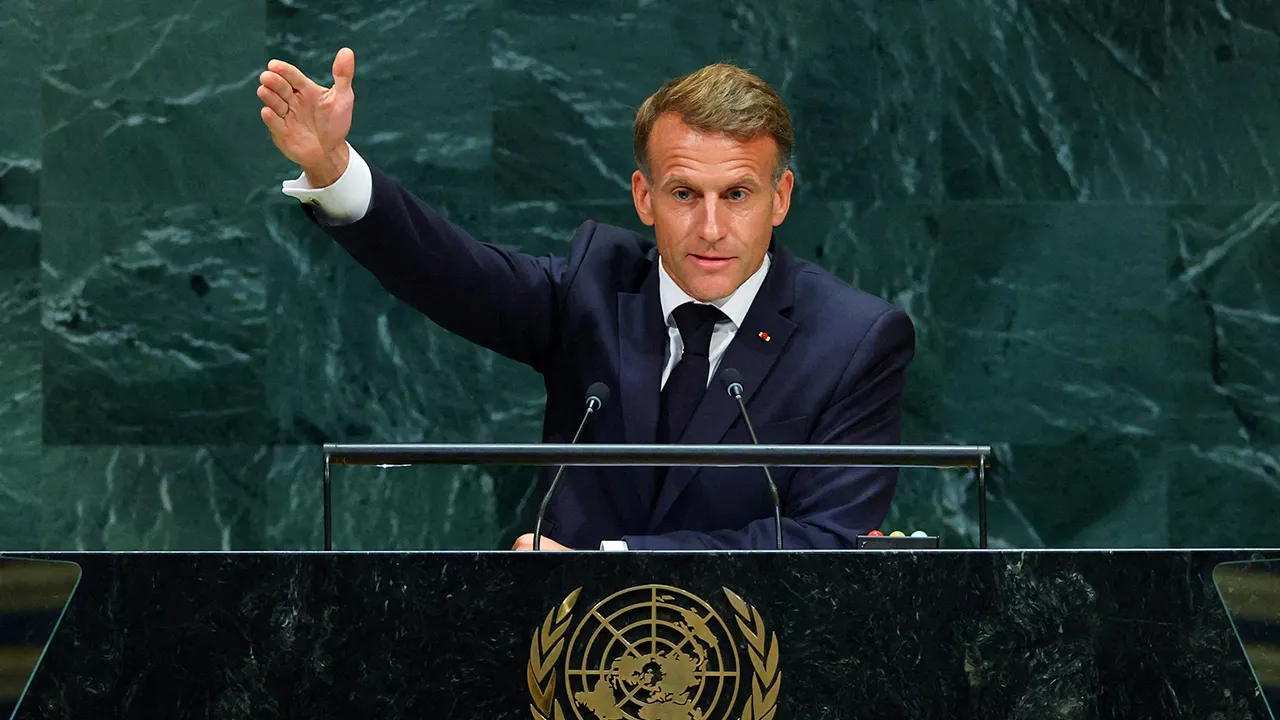 France's President Emmanuel Macron addresses the 81st United Nations General Assembly at UN headquarters in New York City, US, September 22, 2026. REUTERS/MIKE SEGAR