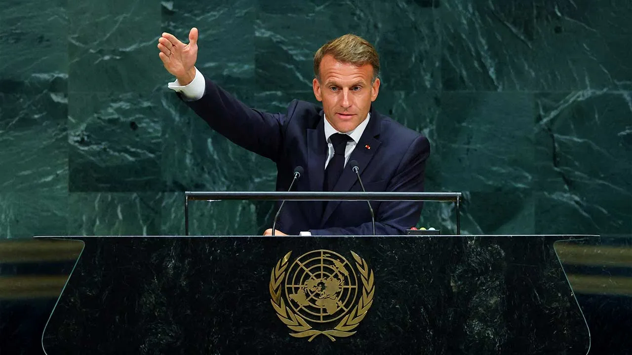 France's President Emmanuel Macron addresses the 81st United Nations General Assembly at UN headquarters in New York City, US, September 22, 2026. REUTERS/MIKE SEGAR TPX IMAGES OF THE DAY