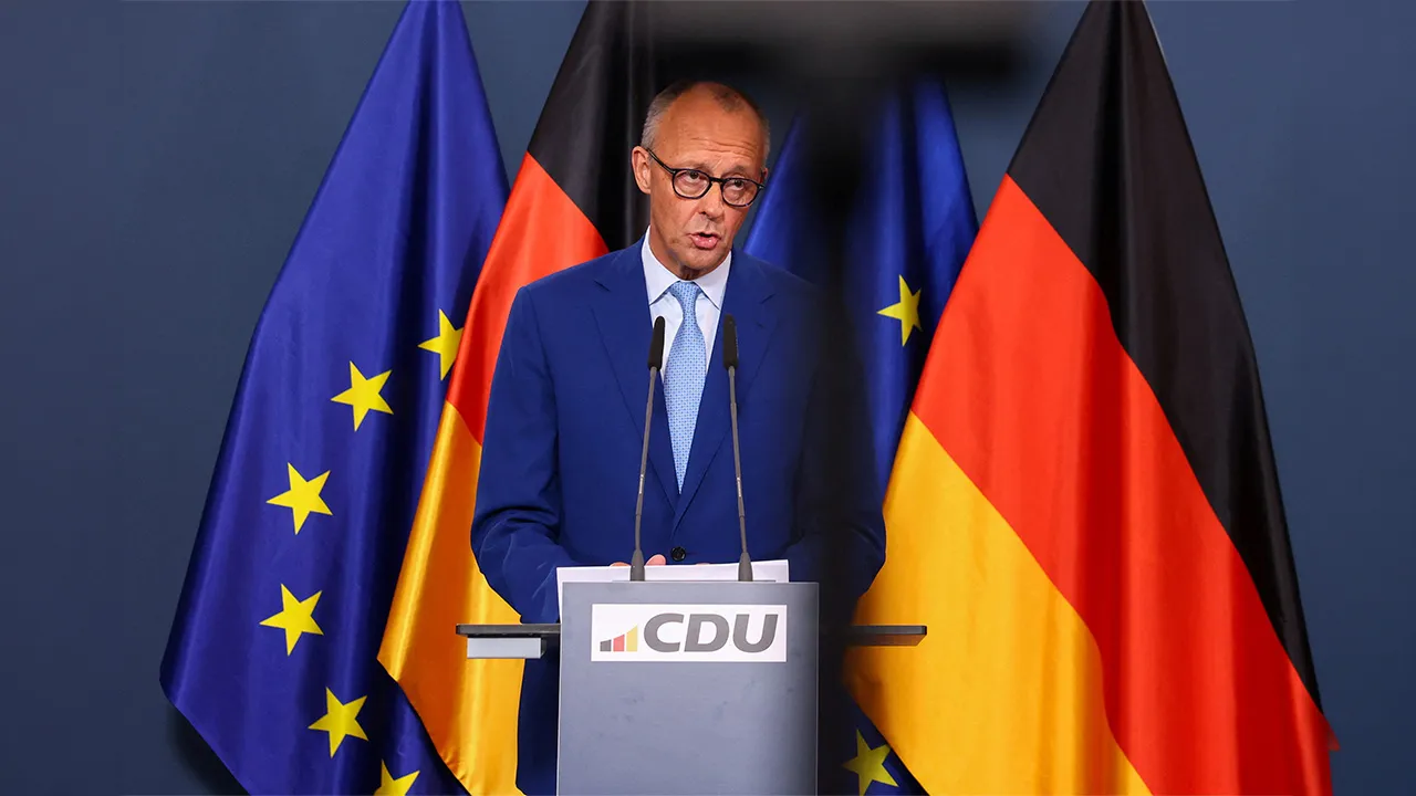 German Chancellor Friedrich Merz gives a statement after first exit polls of the Berlin and Mecklenburg Western Pomerania state elections, at the CDU headquarters in Berlin, Germany, September 20, 2026. REUTERS/Christian Mang