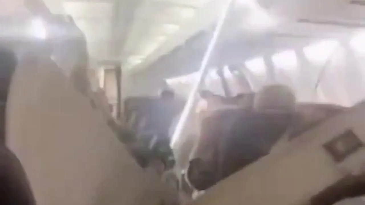 WATCH: Cabin ceiling falls apart onboard a Sepehran Airlines Boeing 737 after a tire reportedly burst shortly after takeoff from Mashhad Airport causing engine damage and severe vibrations. --  X Breaking Aviation News & Videos