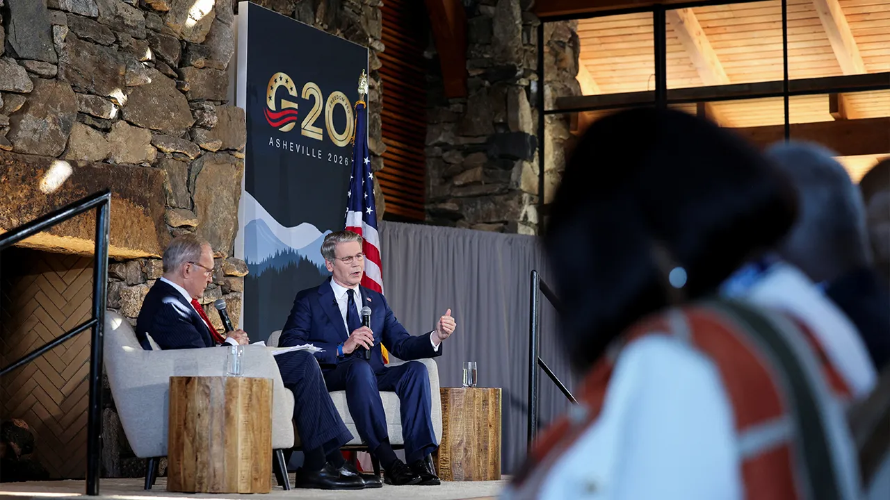 U.S. Treasury Secretary Scott Bessent and Larry Kudlow, former Director of the National Economic Council, attend a "fireside chat", as finance ministers and central bank governors from G20 countries meet in Asheville, North Carolina, U.S., September 1, 2026. REUTERS