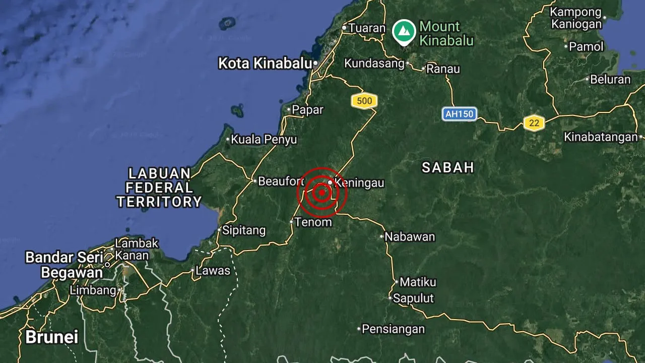 Gempa bumi lemah telah berlaku di Keningau, Sabah pada jam 9:31 pagi, 3 September 2026  Koordinat : 5.3° Utara dan 116.1° Timur Magnitud : 3.4 Jarak : 10km Barat dari Keningau,Sabah Kedalaman : 10 km  Gegaran dirasai di Keningau, Sabah dan kawasan sekitarnya. Jabatan Meteorologi Malaysia akan terus memantau keadaan ini._FB Malaysian Meteorological Department
