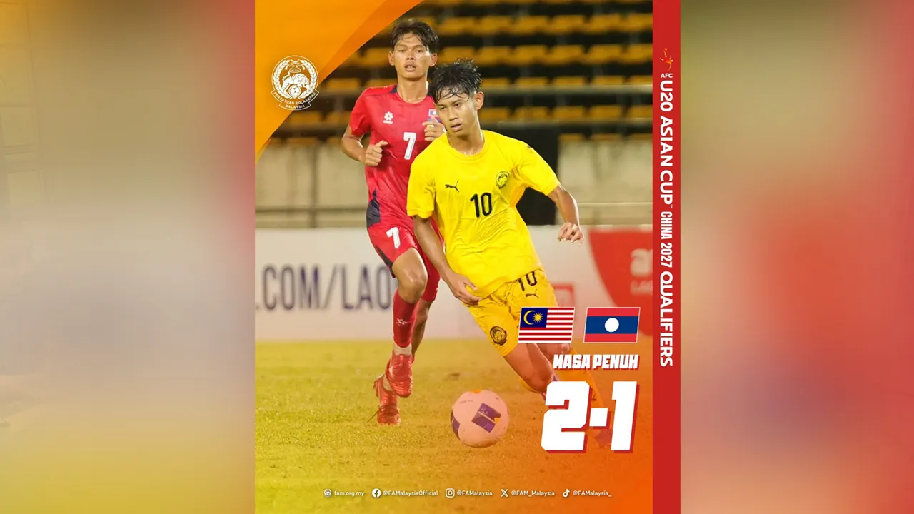 Keputusan Masa Penuh Kumpulan H • Kelayakan Piala Asia B-20 2027 MALAYSIA 🇲🇾 2-1 🇱🇦 LAOS ⚽️ Haziq Aziz Ahyok Abdul Qayyum 7' Fadhlul Hadi Zulkarnain 76'  ⚽️ Odin Siphanit 60' 