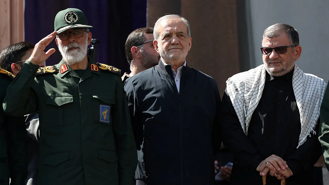 Iranian President Masoud Pezeshkian attends a military march in Tehran, Iran, September 18, 2026. Majid Asgaripour/WANA (West Asia News Agency) via REUTERS