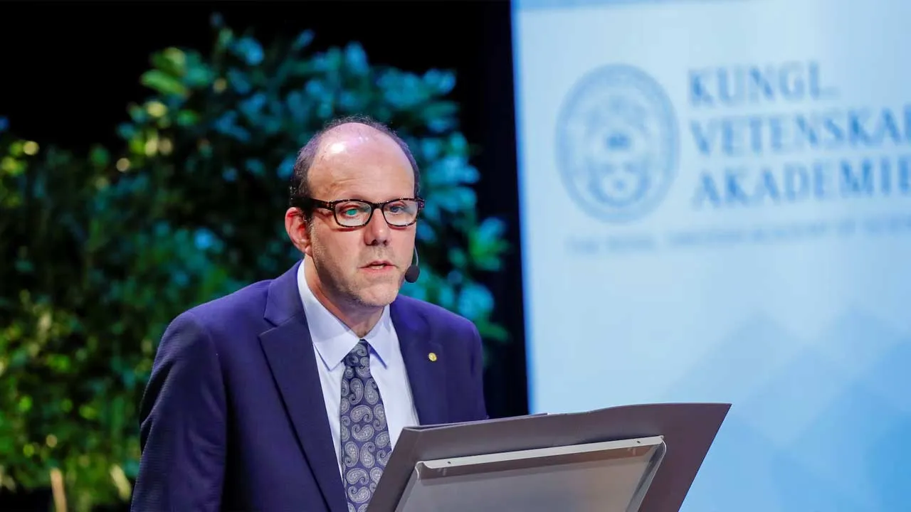 Michael Kremer, Economic Sciences Laureate, The Sveriges Riksbank Prize in Economic Sciences in Memory of Alfred Nobel, speaks during his Nobel lecture "Experimentation, Innovation and Economics" at Stockholm University in Stockholm, Sweden December 8, 2019. TT News Agency/Christine Olsson via REUTERS/ File Photo Purchase Licensing Rights