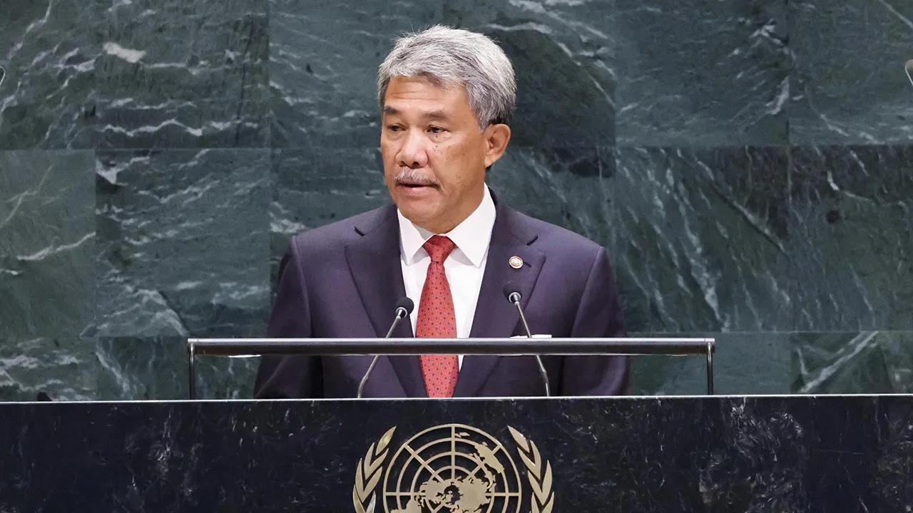 NEW YORK, 26 Sept - Menteri Luar Datuk Seri Utama Haji Mohamad Hasan menyampaikan Kenyataan Negara pada Debat Umum Sesi ke-81 Perhimpunan Agung Pertubuhan Bangsa-Bangsa Bersatu (UNGA81) di Dewan Perhimpunan Agung, Ibu Pejabat PBB di sini hari ini. - fotoBERNAMA (2026) HAK CIPTA TERPELIHARA