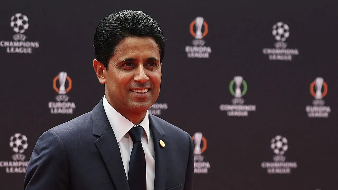 Soccer Football - UEFA Champions League - League Phase Draw - Grimaldi Forum, Monaco - August 27, 2026 Paris St Germain president Nasser Al-Khelaifi poses ahead of the league phase draw REUTERS/Manon Cruz