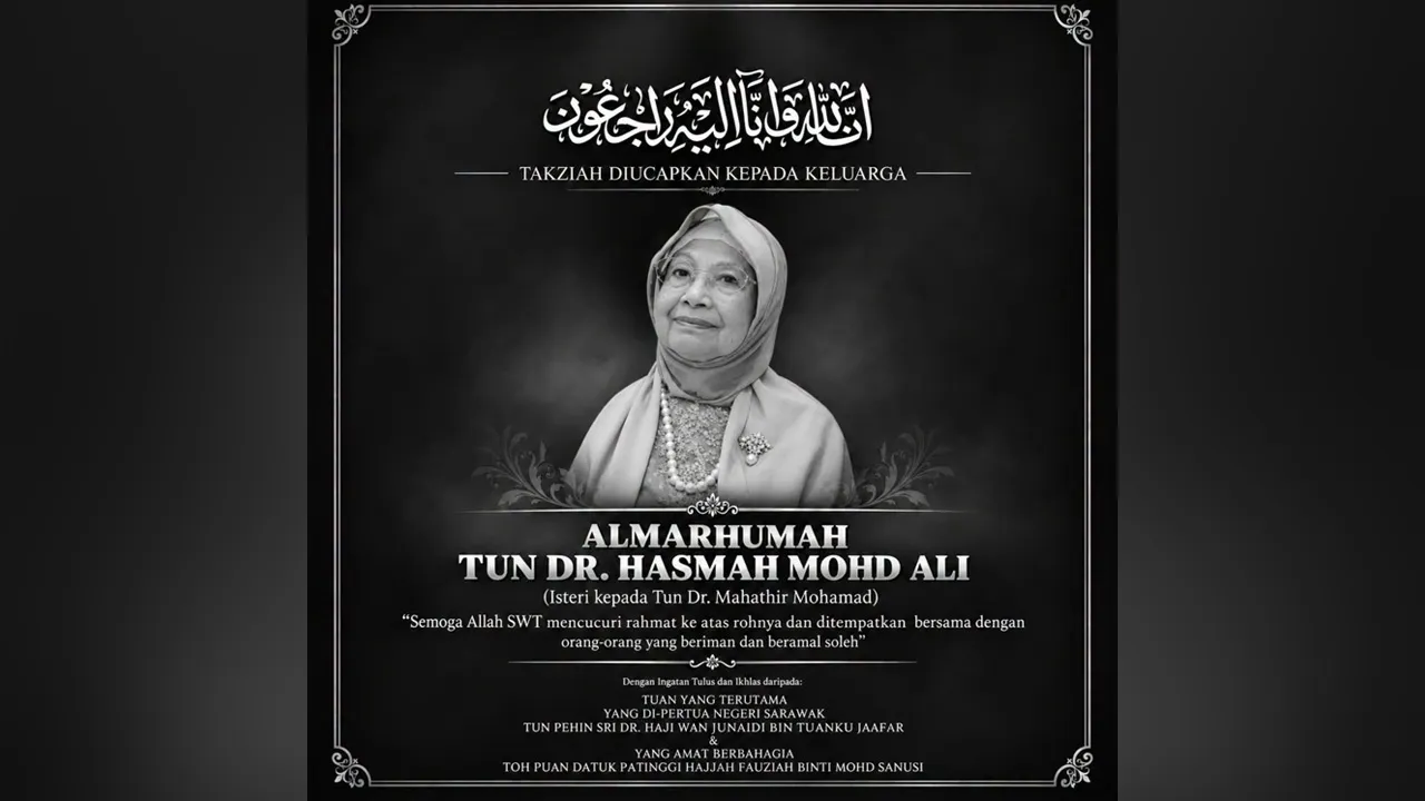 PEMERGIAN TUN DR. HASMAH: YANG DI-PERTUA NEGERI SARAWAK DAN YANG AMAT BERBAHAGIA TOH PUAN RAKAM TAKZIAH BUAT TUN DR. MAHATHIR MOHAMAD SERTA KELUARGA kredit : fb Tun Pehin Sri Dr Haji Wan Junaidi Bin Tuanku Jaafar