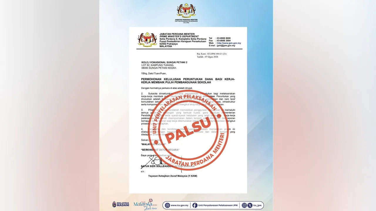 PENAFIAN SURAT PALSU MENGGUNAKAN KEPALA SURAT RASMI DAN TANDATANGAN KETUA PENGARAH ICU JPM