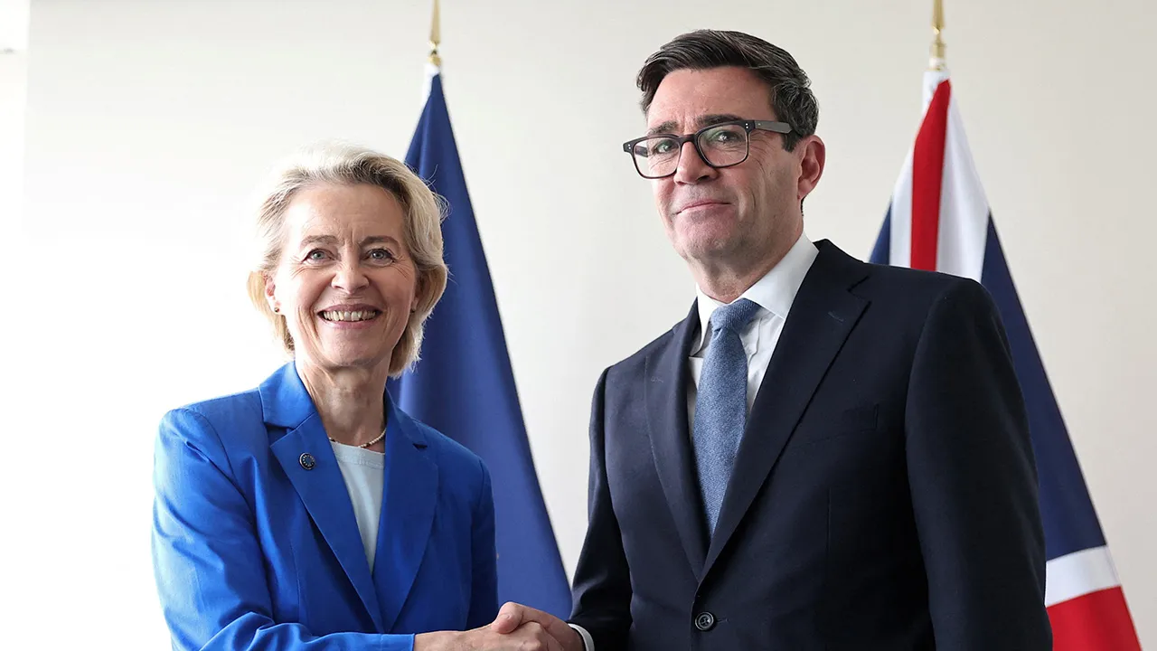 Britain's Prime Minister Andy Burnham meets with European Commission President Ursula von der Leyen on the sidelines of the 81st United Nations General Assembly, in New York City, US, September 22, 2026. REUTERS/Toby Melville