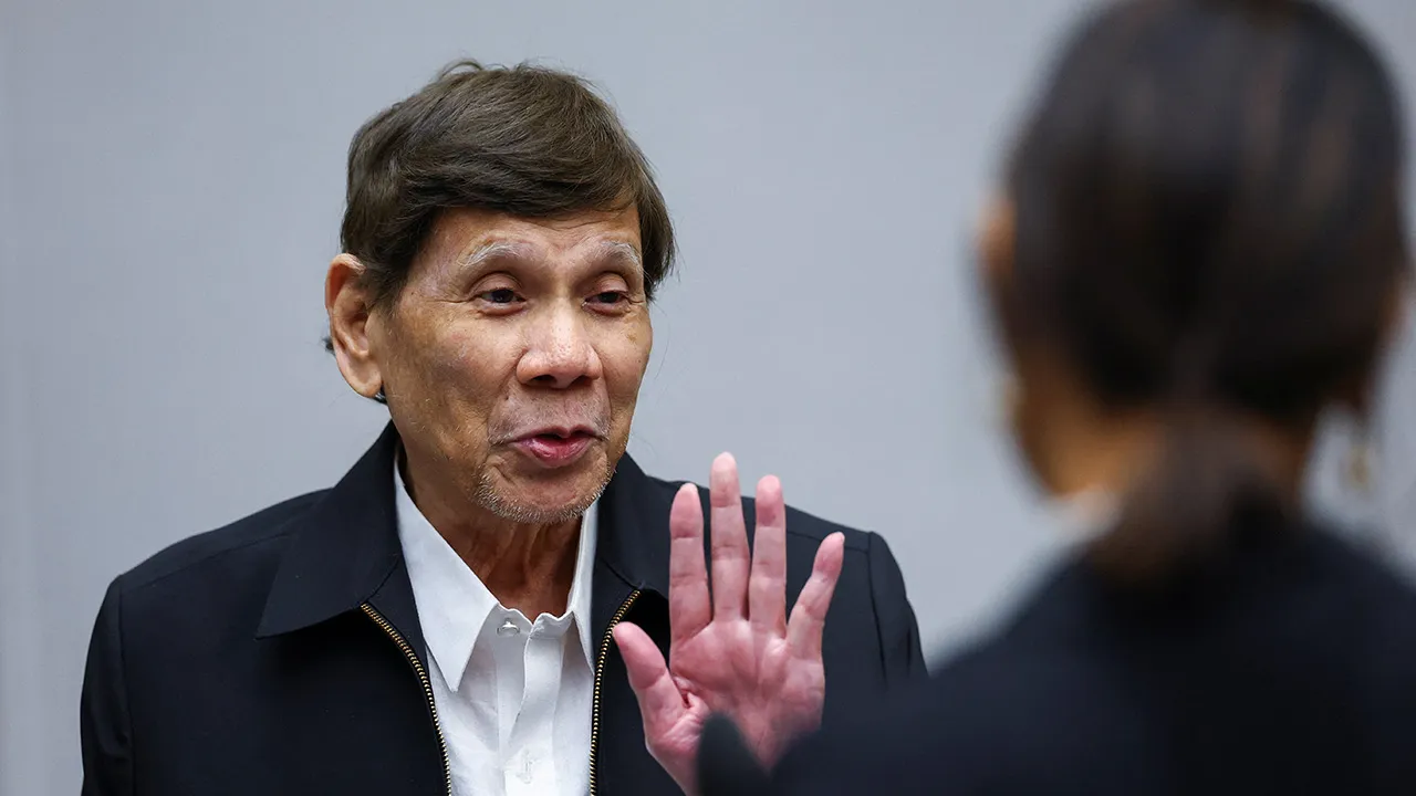 Former Philippines president Rodrigo Duterte appears before the International Criminal Court, as the court hears arguments regarding Duterte's health and ability to stand trial, while he faces murder charges related to his war on drugs, in The Hague, Netherlands, September 16 2026. REUTERS/Piroschka van de Wouw/Pool