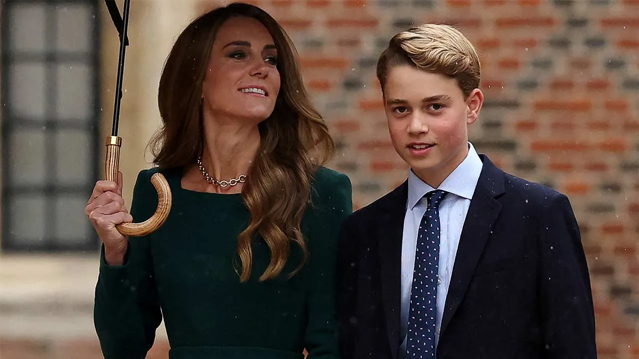 Britain's Catherine, Princess of Wales, walks with her son, Prince George, as he arrives for his first day at Eton College, in Eton, Britain, September 8, 2026. ADRIAN DENNIS/Pool via REUTERS TPX IMAGES OF THE DAY
